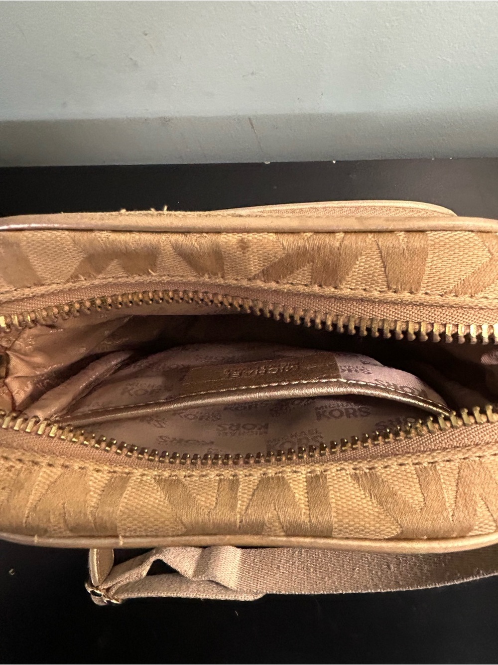 Michael Kors Beige/Tan MK Monogram Crossbody Bag - Picture 6 of 11